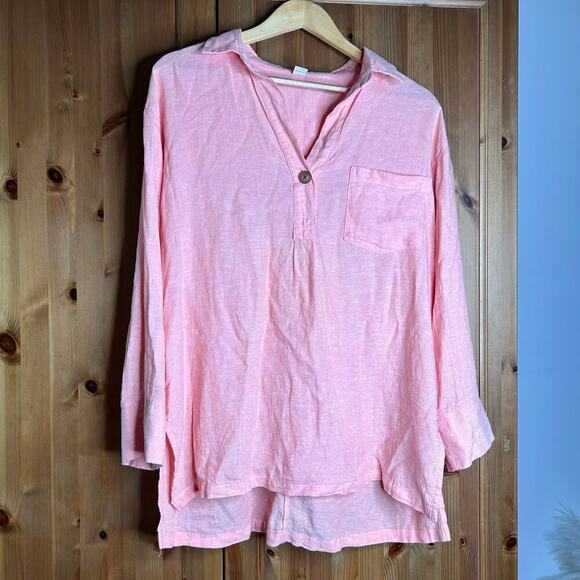 Old Navy Linen Blend Popover Collared Blouse Shirt Women’s Medium Orange Beachy - Picture 2 of 8